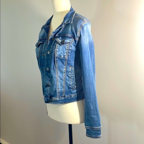 Classic Denim Jacket Distressed Cropped Fit & Stretchy Size S - Picture 2 of 5